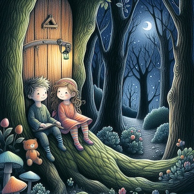 Grafik Kinder auf einem Baum