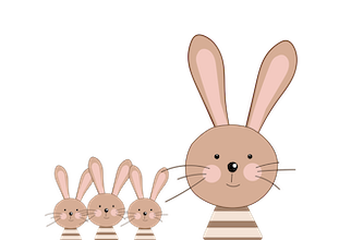 Drei kleine und ein großer Hase