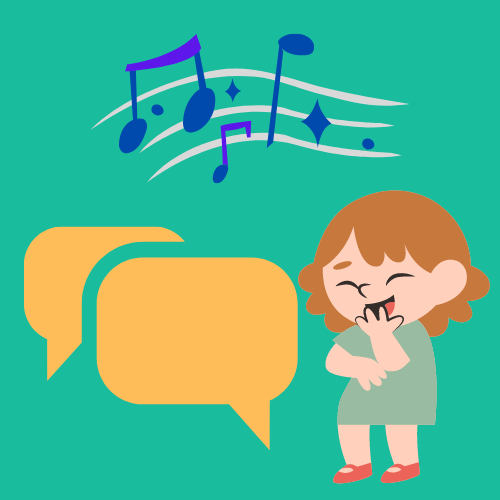 Musiknoten, Sprechblasen und ein lachendes Kind