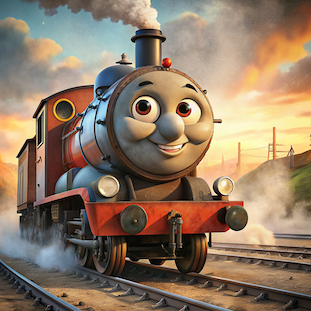 lachende Dampflokomotive